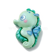 Ocean Theme Opaque Resin Sea Animal Cabochons, Glitter Cabochons, Sea Horse, 25x17x8mm(RESI-D071-01D)