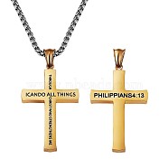 Titanium Steel Cross with Philippians 4:13 Pendant Necklace, Religion Jewelry for Men Women, Golden, 23.62 inch(60cm)(JN1050B)