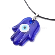 Blue Lampwork Evil Eye Pendant Necklace with Waxed Cord for Women, Palm Pattern, Pendant: 57x36x6mm, 17.64~17.72 inch(44.8~45cm)(NJEW-JN03955-02)