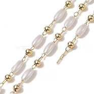 Rack Plating Brass Satellite Chains, with Plastic Pearl Oval Beaded, Soldered, with Card Paper, Golden, 6x3mm(CHC-C026-05)