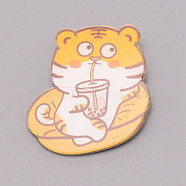 Tiger Drinking Chinese Zodiac Acrylic Brooch, Lapel Pin for Chinese Tiger New Year Gift, White, Orange, 38x34x7mm(JEWB-WH0022-18)