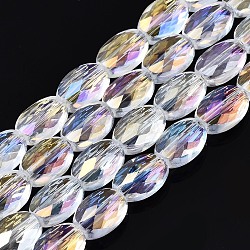 Electroplate Glass Beads Strands, AB Color, Oval, Clear AB, 8.5x6x4mm, Hole: 1mm, about 71~72pcs/strand, 23.23 inch~24.01 inch(59~61cm)(EGLA-N002-08)
