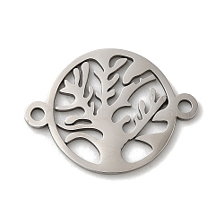 304 Stainless Steel Connector Charms, Flat Round with Tree of Life Links, Stainless Steel Color, 22.5x17x1mm, Hole: 1.6mm(STAS-D013-02E-P)
