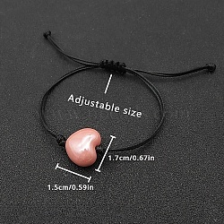 Porcelain Braided Bead Bracelets, Adjustable Waxed Cord Bracelets for Women, Heart, Heart: 15x17mm(JC5821-2)