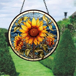 Stained Acrylic Window Hanger Panel, with Metal Chain and Jump Rings, for Suncatcher Window Hanging Decoration, Flower, 150x2mm(PW-WG32847-02)