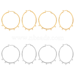 8Pcs 2 Colors 304 Stainless Steel Huggie Hoop Earring Findings, with Latch Back Closure and Horizontal Loops, Ring, Golden & Stainless Steel Color, 12 Gauge, 45x40x2mm, Hole: 1.6mm, Pin: 0.7~1.2mm, 4Pcs/color(STAS-UN0044-76)