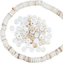 Nbeads Freshwater Shell Beads Strands, Disc/Flat Round, Heishi Beads, 5~5.5x0.5~2.5mm, Hole: 1mm, about 220~221pcs/strand, 15.75~16.5 ''(40~42cm), 1 strand/box(BSHE-NB0001-16)