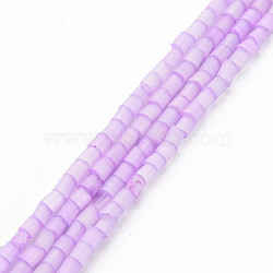 Glass Silk Stain Style Beads Strands, Tube, Plum, 1.5~5x2mm, Hole: 0.8mm, about 185~187pcs/strand, 15.55 inch~15.75 inch(39.5~40cm)(GLAA-N047-001A-05)