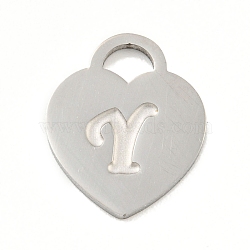 Non-Tarnish 304 Stainless Steel Pendants, Laser Cut, Heart with Letter Charm, Stainless Steel Color, Letter Y, 15x12x1mm, Hole: 3x3.5mm(FIND-M017-01P-Y)