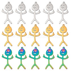 15Pcs Human Shape Charm Pendant Rainbow Stainless Steel Charm Mixed Colorful for Jewelry Necklace Earring Making Crafts, Mixed Color, 32.5x16.7mm, Hole: 1.3mm(JX477A)