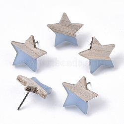 Transparent Resin & Wood Stud Earrings, with 304 Stainless Steel Pin, Star, Light Steel Blue, 17x18mm, Pin: 0.7mm(EJEW-N017-001A-D01)