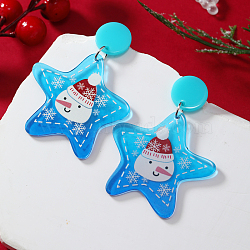 Christmas Acrylic Stud Earrings, 304 Stainless Steel Pin, Star, Stainless Steel Color(SK8065-2)