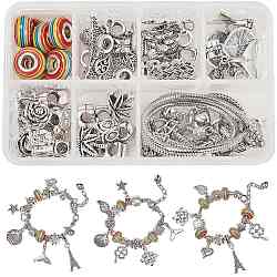 DIY Bracelet Making, with Resin European Beads, Brass & Alloy Tibetan/European Style Beads, Plastic Box, Antique Silver, 11x7x3cm(DIY-SC0009-25)