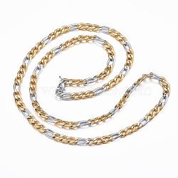 304 Stainless Steel Figaro Chain Necklaces, with Lobster Claw Clasps
, Golden & Stainless Steel Color, 23.62 inch(60cm), 5x1.2mm(NJEW-H445-20GP)
