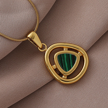 316 Surgical Stainless Steel with Dyed Synthetic Shell Triangle Pendant Necklaces for Women, Green, Golden, 15.75 inch(40cm)