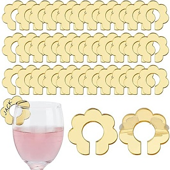 Acrylic Wine Glass Charms, Blank Goblet Marker, Flower, Gold, 34x34.5x2.5~3mm, Inner Diameter: 15mm, 36pcs
