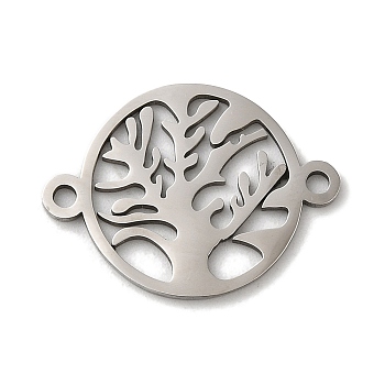 304 Stainless Steel Connector Charms, Flat Round with Tree of Life Links, Stainless Steel Color, 22.5x17x1mm, Hole: 1.6mm