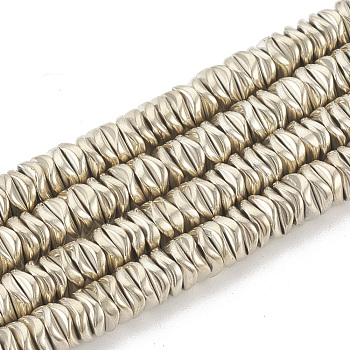 Electroplate Non-magnetic Synthetic Hematite Beads Strands, Wavy, Flat Round/Disc, Light Gold Plated, 6x6x2mm, Hole: 1mm, about 220pcs/strand, 15.74 inch