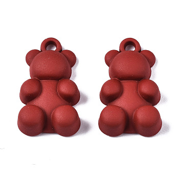 Spray Painted Alloy Pendants, Cadmium Free & Lead Free, Bear, Red, 20x12x5mm, Hole: 1.8mm
