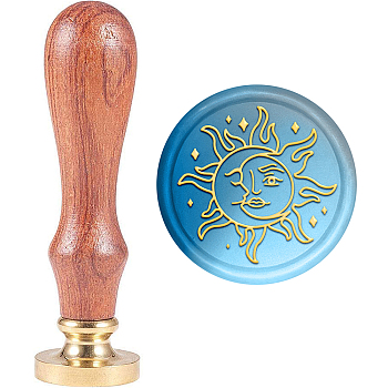 Brass Wax Seal Stamp with Handle, for DIY Scrapbooking, Sun Pattern, 89x30mm