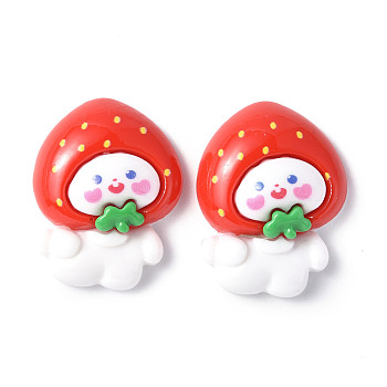 Opaque Resin Cabochons, Animal with Strawberry Headwear, Rabbit Pattern, 30x22.5x9mm