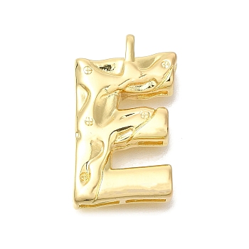 Rack Plating Brass Pendants, Glass Charms, Long-Lasting Plated, Cadmium Free & Lead Free, Real 18K Gold Plated, Letter E, 25.5x15x4.8mm, Hole: 2.5x2.8mm