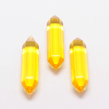 Faceted Bullet Glass Double Terminated Pointed Beads for Wire Wrapped Pendants Making, No Hole Beads, Yellow, 30x9x9mm