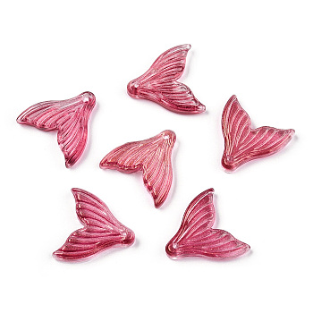 Transparent Spray Painted Glass Pendants, with Glitter Powder, Fishtail Shape, Crimson, 19x19.5x3.5mm, Hole: 1.2mm