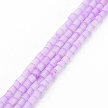 Glass Silk Stain Style Beads Strands, Tube, Plum, 1.5~5x2mm, Hole: 0.8mm, about 185~187pcs/strand, 15.55 inch~15.75 inch(39.5~40cm)