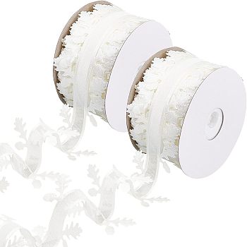 Polyester Ribbons, Double Edges with Leaf Trimming, White, 1-1/2 inch(38mm), about 10.94 Yards(10m)/Roll