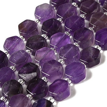 Natural Amethyst Beads Strands, Hexagon, with Seed Beads, 8.5~9x8.5~10x4~5mm, Hole: 1mm, about 17~18pcs/strand, 7.48''(19cm)