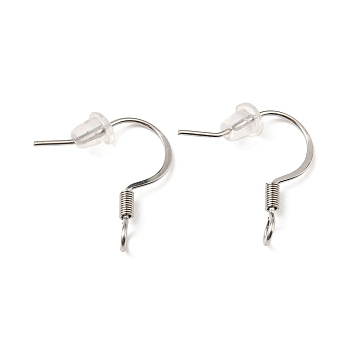 316 Surgical Stainless Steel French Hooks with Coil, with Vertical Loop, Stainless Steel Color, 18x18mm, Hole: 2mm, Pin: 0.7mm