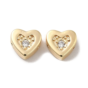 Real 18K Gold Plated Brass Beads, with Glass, Heart, Clear, 7x7.5x3.5mm, Hole: 1mm
