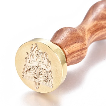 Brass Wax Seal Stamp, with Wooden Handle, for Post Decoration, DIY Card Making, Magic Themed Pattern, Golden, 90x26mm