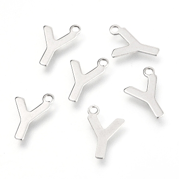 201 Stainless Steel Charms, Alphabet, Letter.Y, 12.2x8.3x0.6mm, Hole: 1.4mm