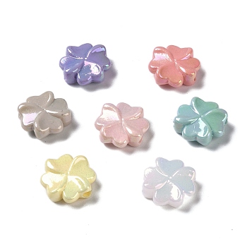 UV Plated Iridescent Opaque Acrylic Beads, Clover, Mixed Color, 15x15x6mm, Hole: 2mm