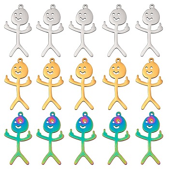 15Pcs Human Shape Charm Pendant Rainbow Stainless Steel Charm Mixed Colorful for Jewelry Necklace Earring Making Crafts, Mixed Color, 32.5x16.7mm, Hole: 1.3mm