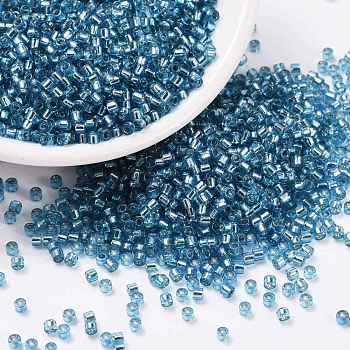 Cylinder Seed Beads, Silver Lined, Round Hole, Uniform Size, Steel Blue, 2x1.5mm, Hole: 0.8mm, about 888pcs/10g