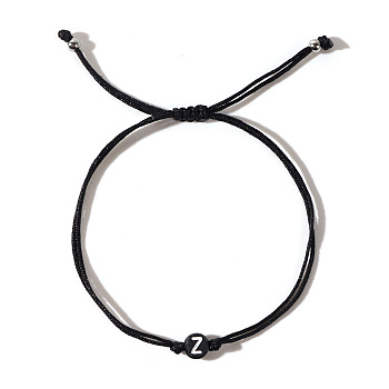 Acrylic Letter Z Adjustable Braided Cord Bracelets for Men, Black