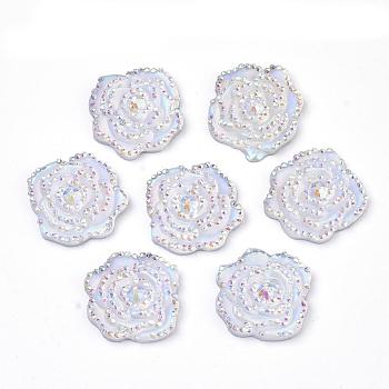 Resin Rhinestone Cabochons, Flower, White, 14x14x3mm