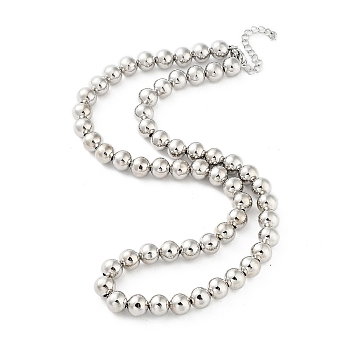 Brass Beaded Necklaces, Long-Lasting Plated, Cadmium Free & Lead Free, Platinum, 17.72 inch(450mm), Beads: 8mm