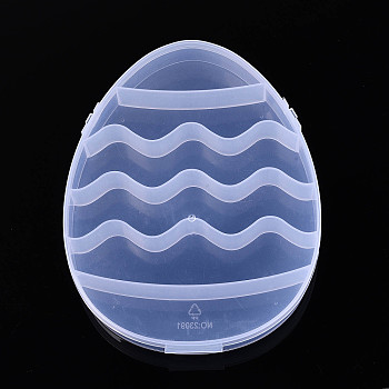 6 Grids Easter Egg Shaped Plastic Bead Storage Containers with Hinged Lid, Clear, 17.7x13.8x2.5cm