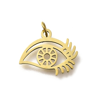 304 Stainless Steel Charms, with Jump Ring, Eye Charm, Laser Cut, Ion Plating(IP), Real 18K Gold Plated, 12x15x1mm, Hole: 3mm