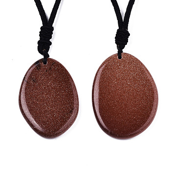 Synthetic Goldstone Pendant Necklaces, with Random Color Polyester Cords, Oval, 26~29.9 inch(66~76cm)