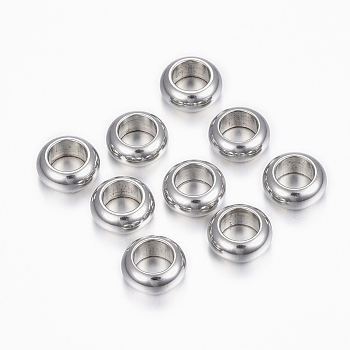 304 Stainless Steel Spacer Beads, Rondelle, Stainless Steel Color, 10x4.5mm, Hole: 6mm