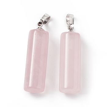 Natural Rose Quartz Pendants, with Platinum Tone Brass Findings, Column Charm, 27x8mm, Hole: 6x3.2mm