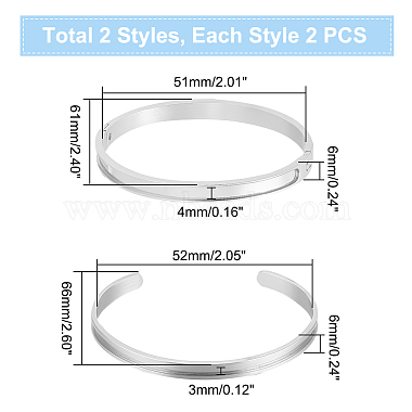 4Pcs 2 Styles Egg Shaped 201 Stainless Steel Grooved Hinged Bangles(STAS-UN0048-69)-3