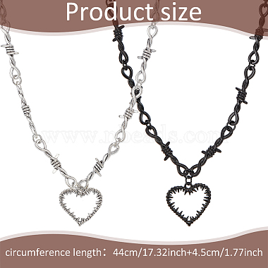 2Pcs 2 Colors Alloy Heart Pendant Necklace with Thorn Chains for Women(NJEW-AN0001-68)-2