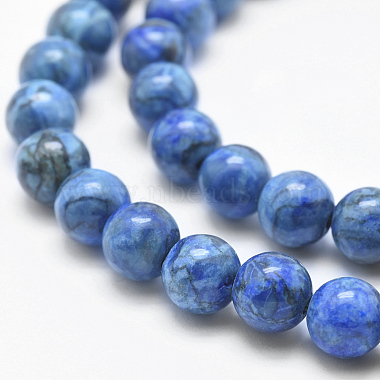 Natural Marble Beads Strands, Round, Dyed & Heated, Royal Blue, 8mm, Hole:  1mm, about 46pcs/strand, 15 inch(38cm)