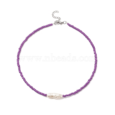 ABS Plastic Imitation Pearl & Seed Glass Beaded Necklace for Women(NJEW-JN04164)-4
